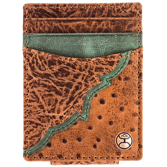 "Sawyer" Ostrich Print Brown/ Turquoise Money Clip
