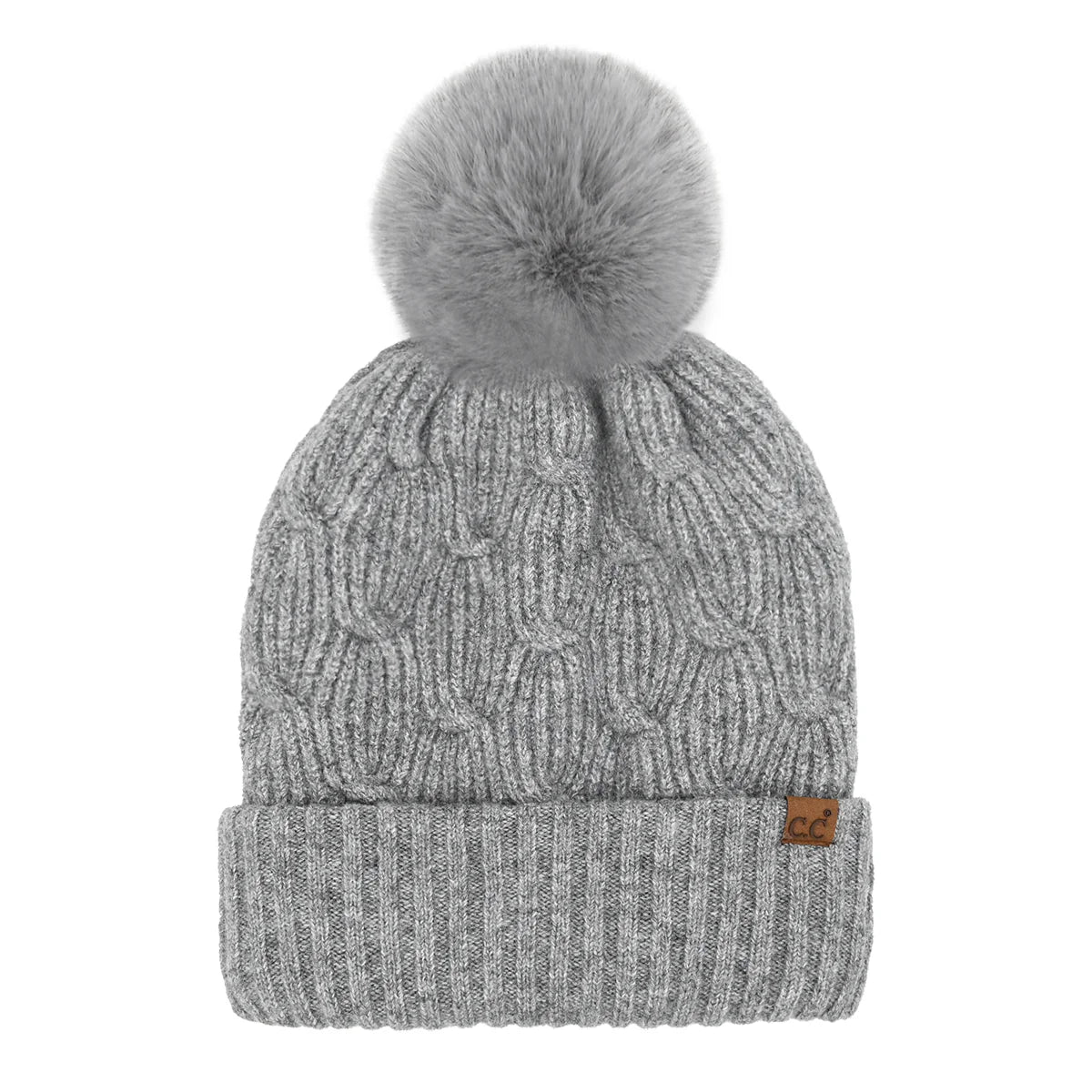 Chain Link Knitted C.C Matching Pom Beanie