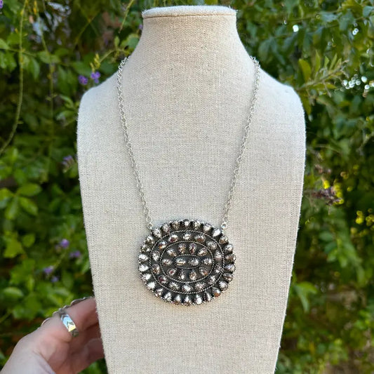 Handmade Sterling Silver & Wild Horse Cluster Necklace Signed Nizhoni