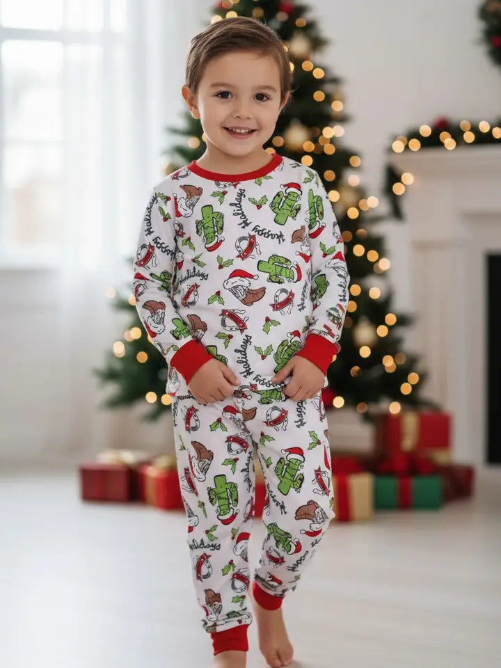 Happy Holidays Western Cactus Printed Pajamas