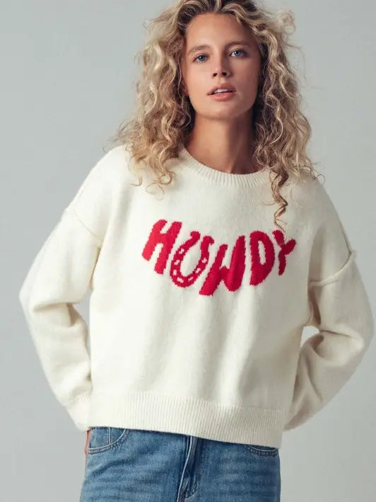 Howdy Slogan Relaxed Knit Sweater