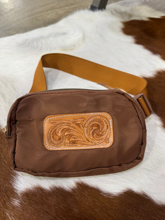 McIntire Camel Belt Bag Tooled Patch