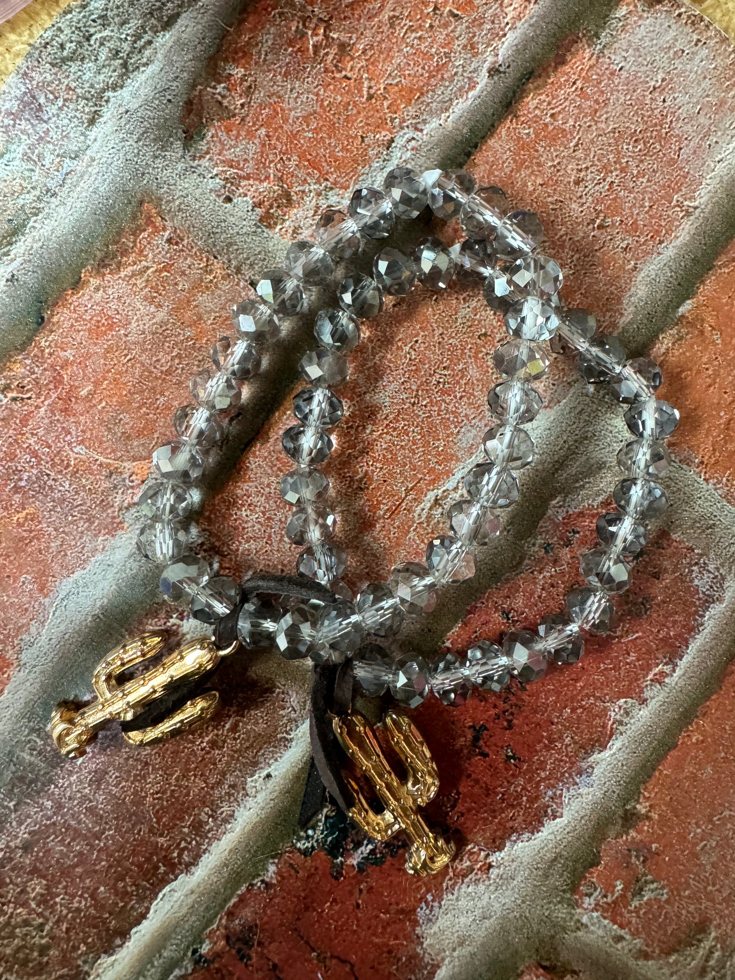 Beaded Bracelet W/ Gold Cactus