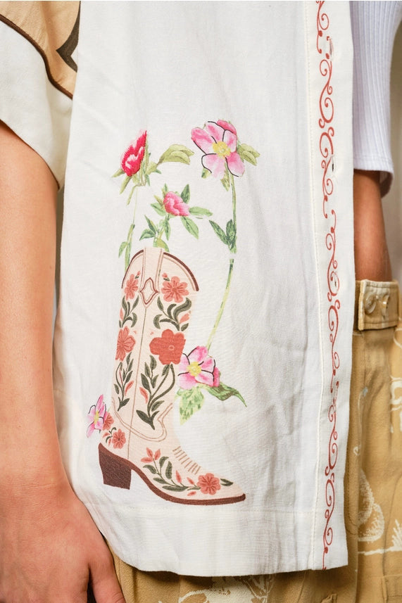 Embroidered Sequin Floral Linen Blouse