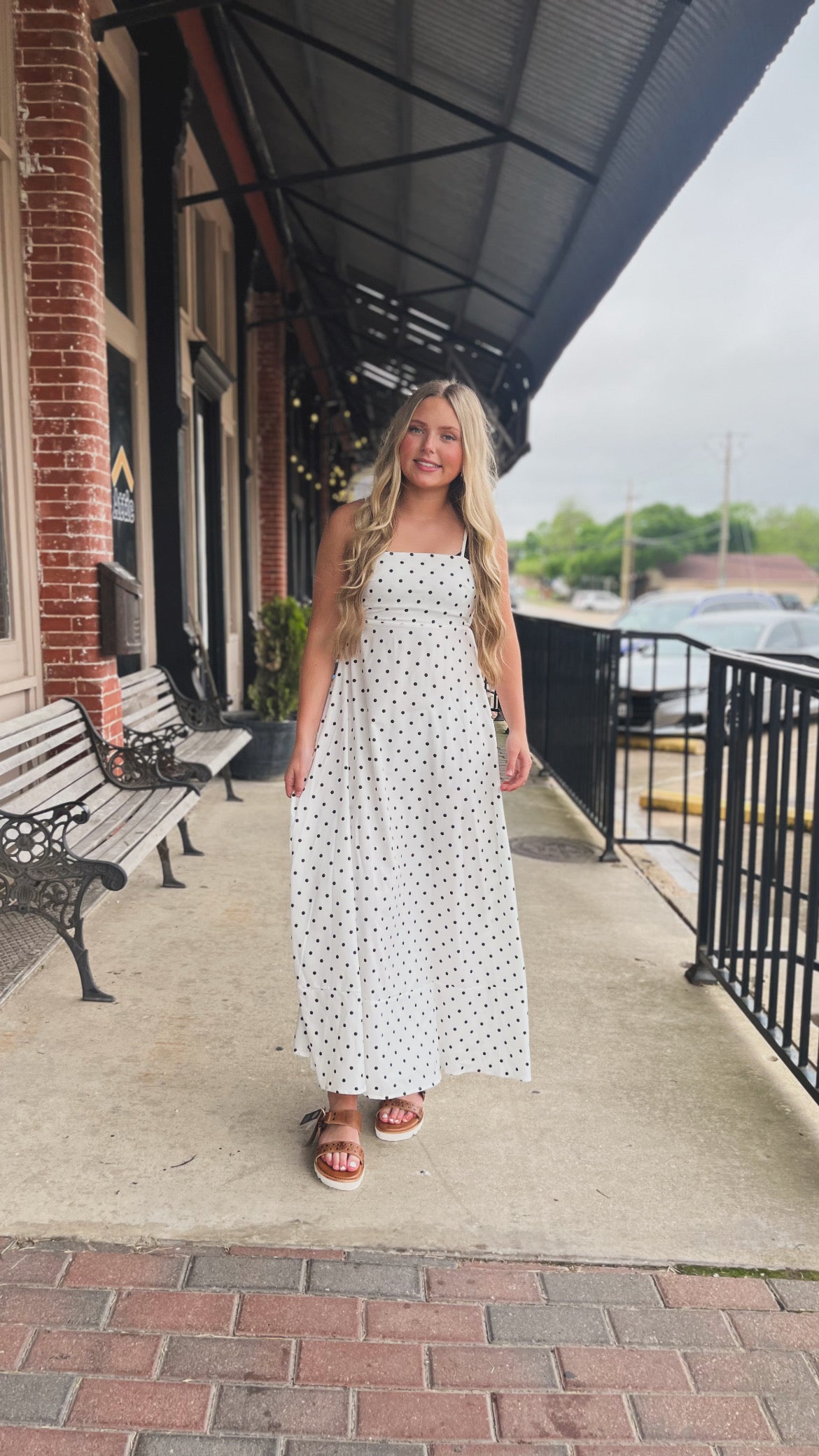 Polka Dot Strappy Maxi Dress