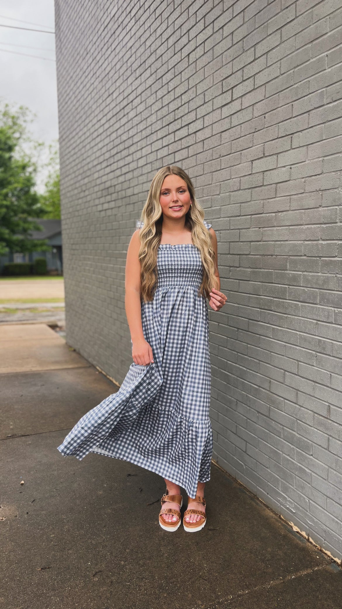 Checkered Ruffle Maxi Dress