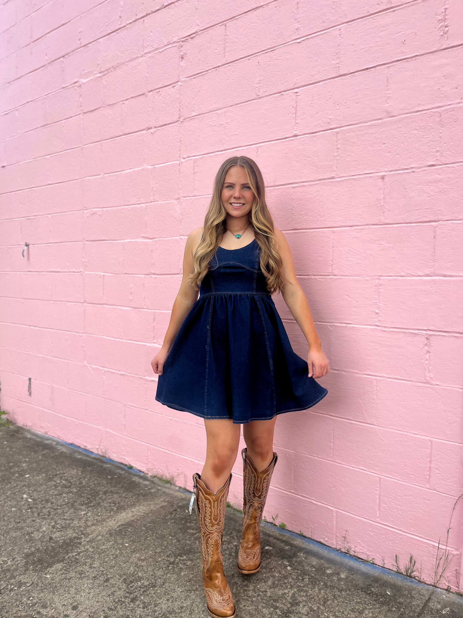 Denim High Waist Flowy Dress – Adams Tack