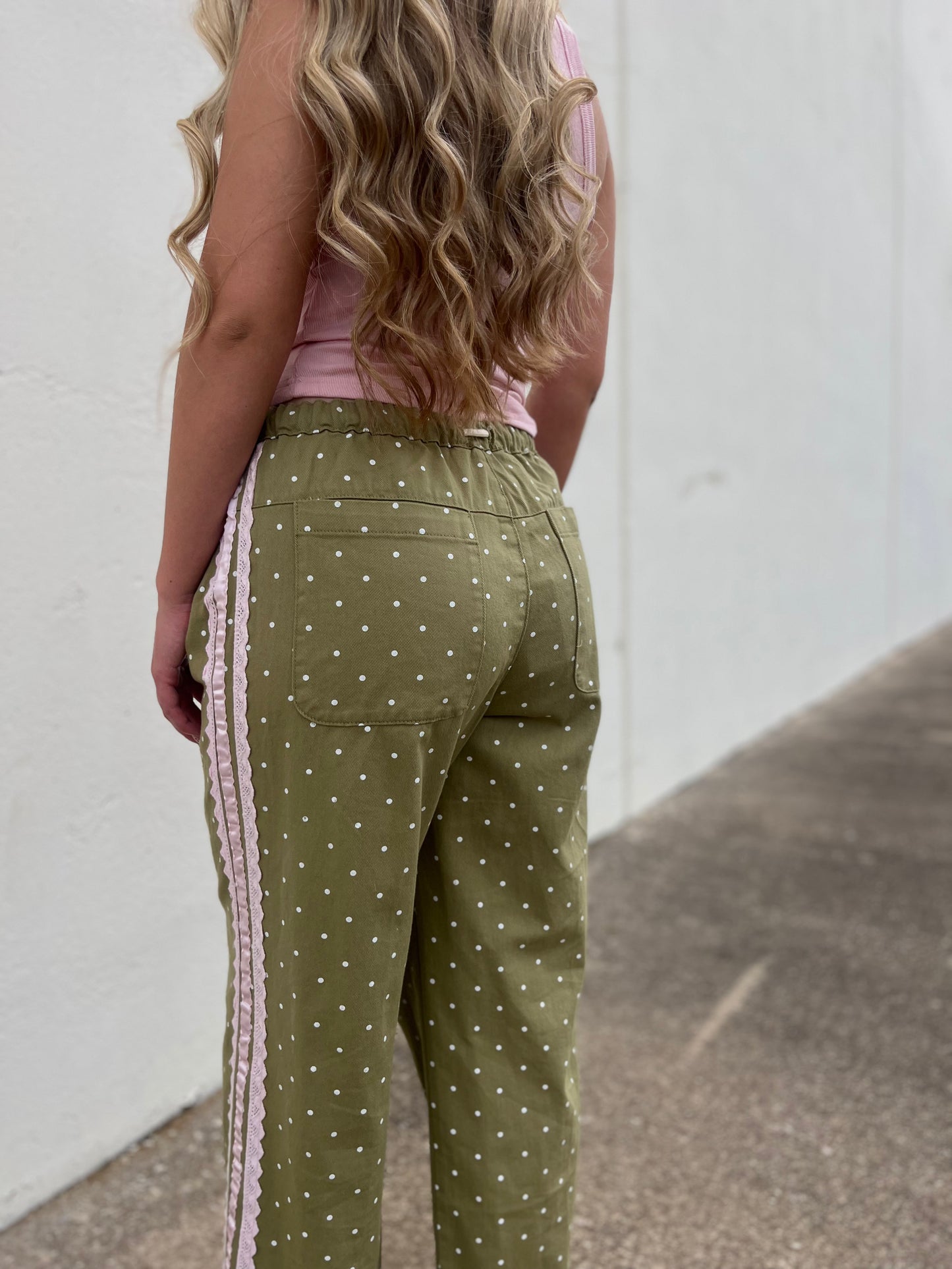 Polka Dot Pants with Satin Contrast Accents