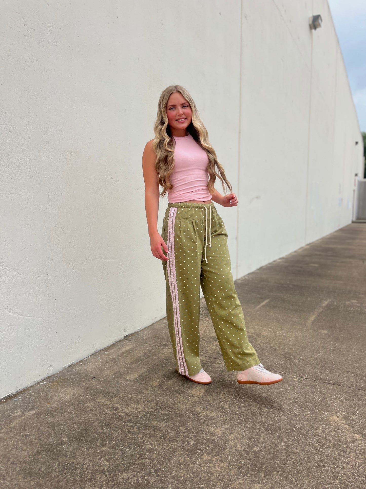 Polka Dot Pants with Satin Contrast Accents
