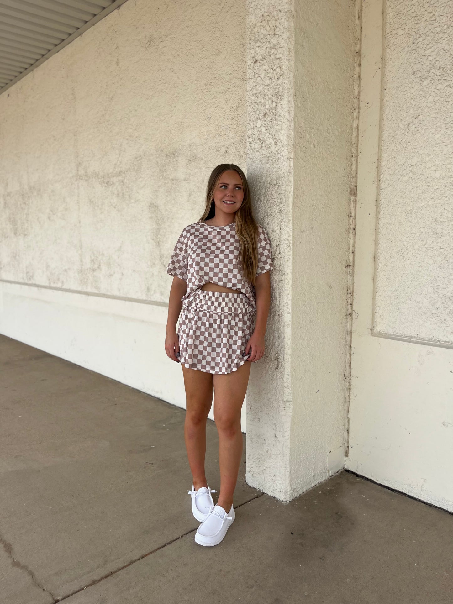 Checkerboard Top & High Waist Skorts 2 Piece Set