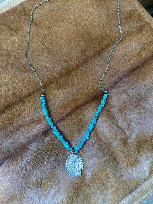 Sterling Indian Cheif Beaded Necklace