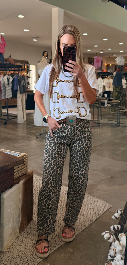 High Rise Leopard Print Barrel Jeans