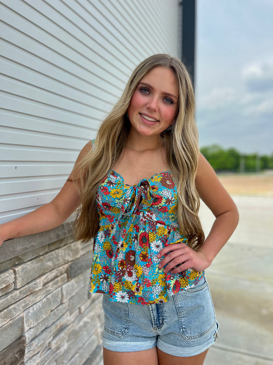 Floral Bow Front Peplum Top