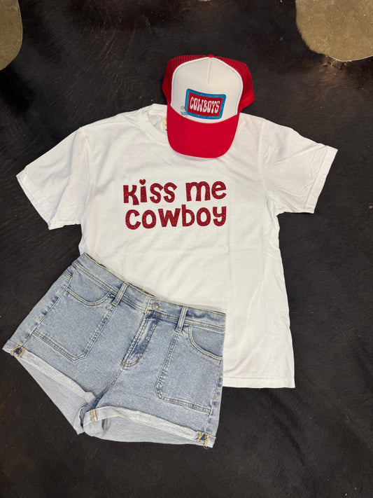 Kiss Me Cowboy Red Glitter Tee