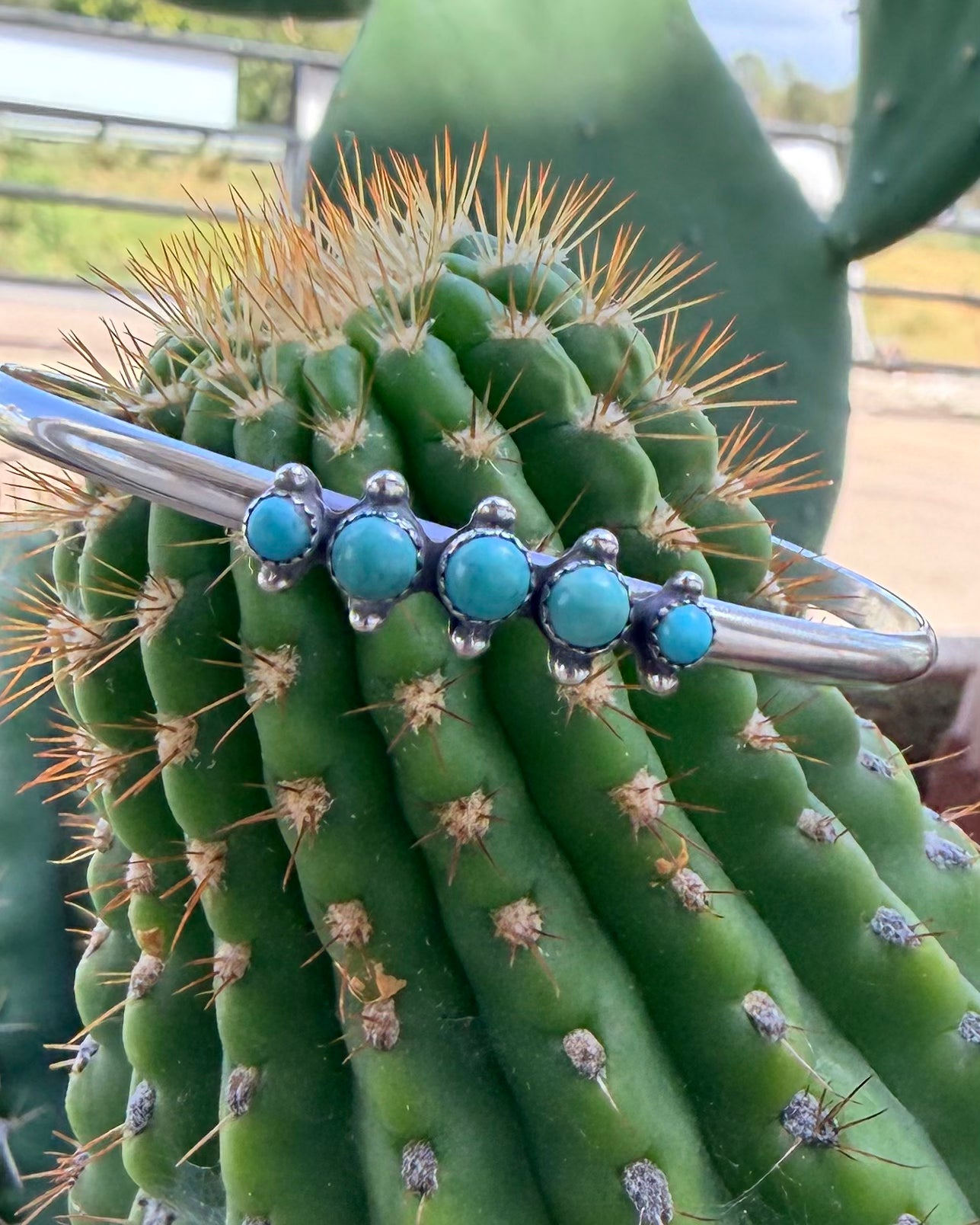 Turquoise & Sterling Silver Cluster Cuff Bracelet