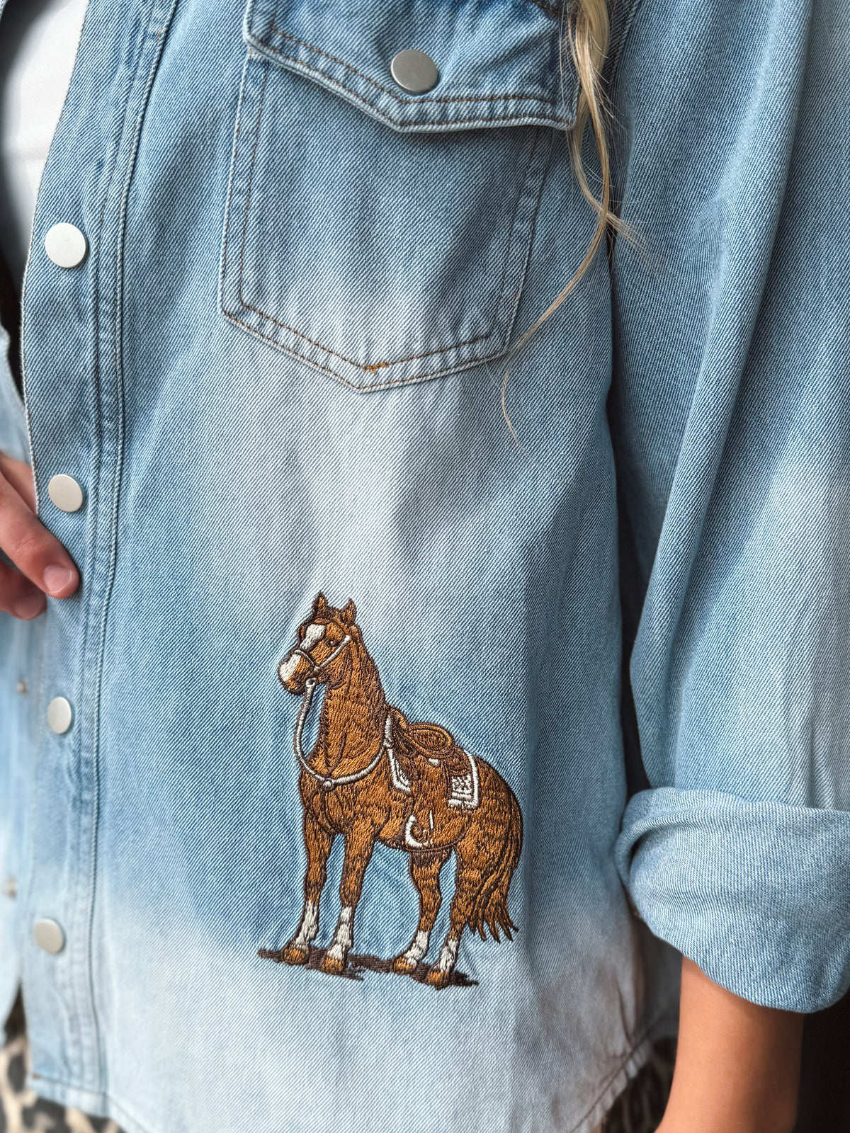 Mineral Washed Horse Embroidered Jacket