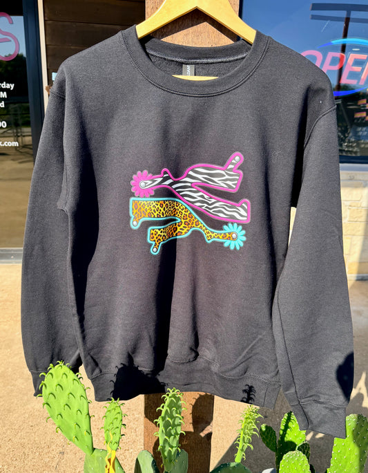 Zebra/Cheetah Spur Crewneck