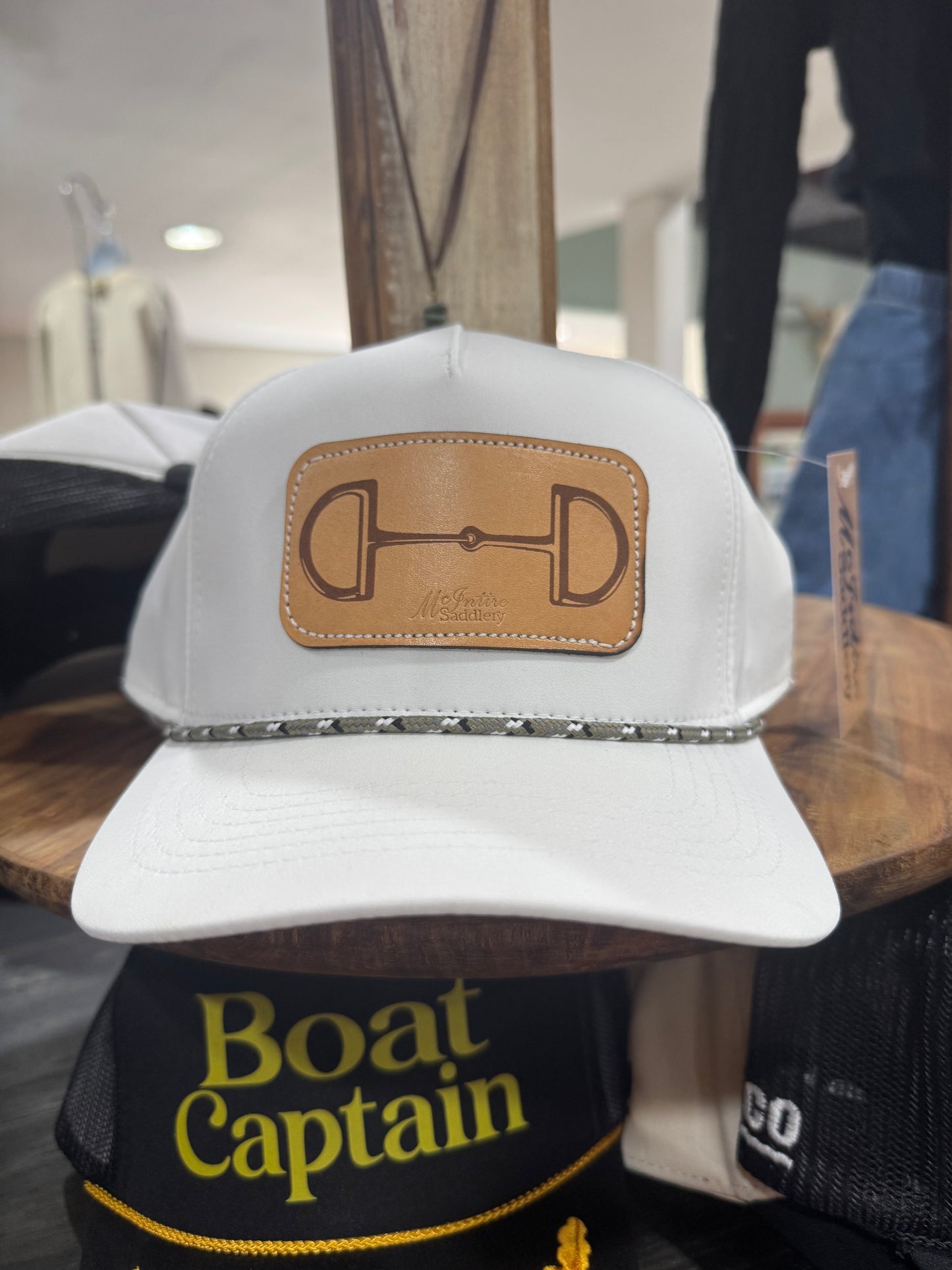 White Cap W/ Olive Rope  Snaffle Bit Patch
