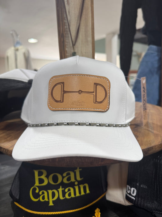 White Cap W/ Olive Rope  Snaffle Bit Patch