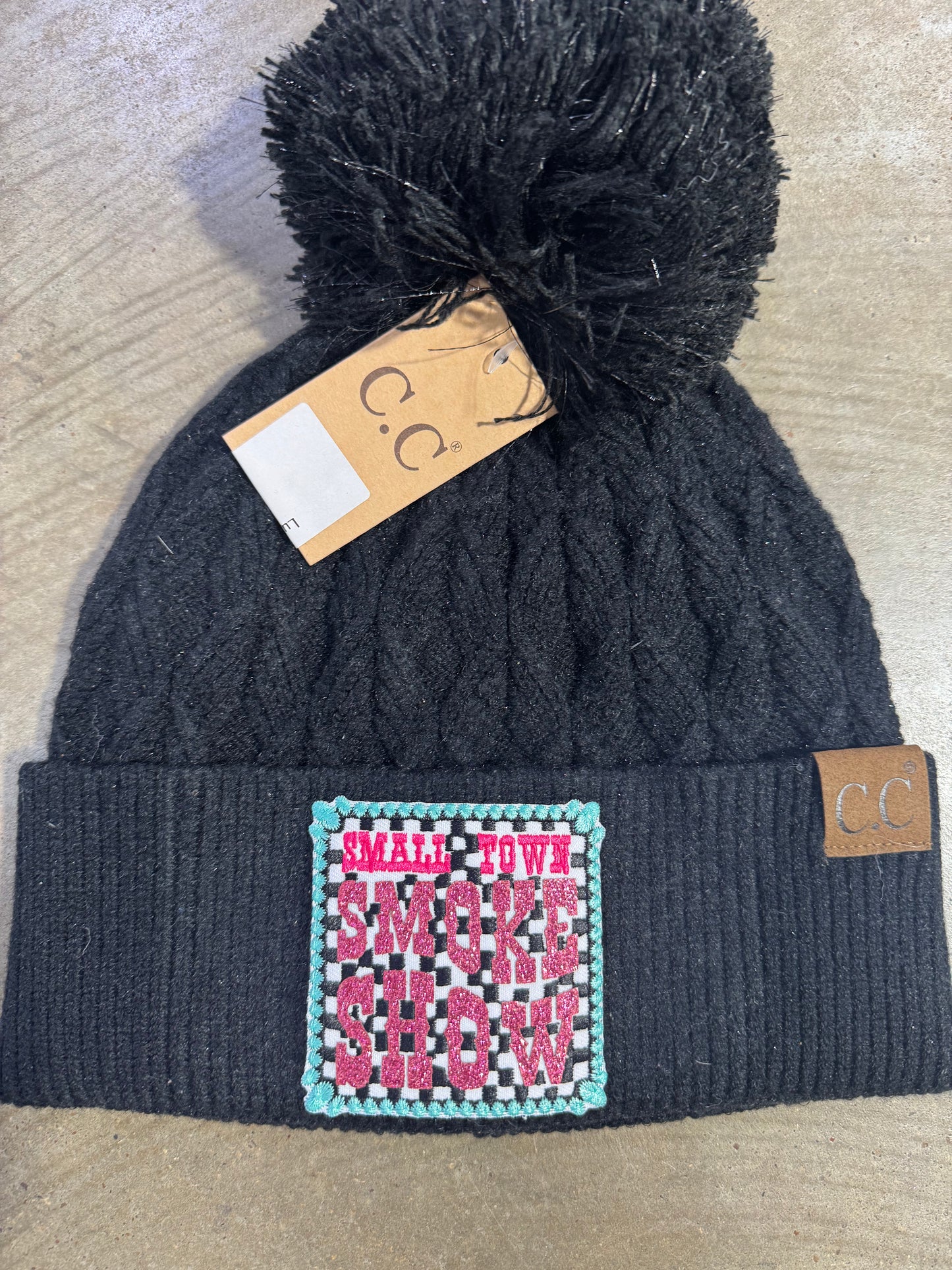 Lurex Cable Knit Pom C.C Beanie