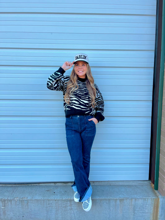 Mock Neck Zebra Pullover