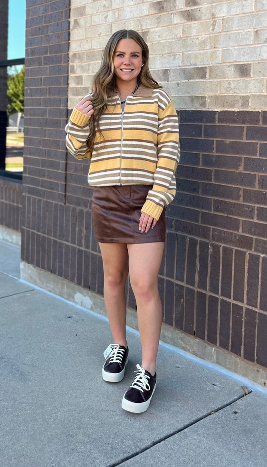 Stripe Zip-Up Knit Cardigan