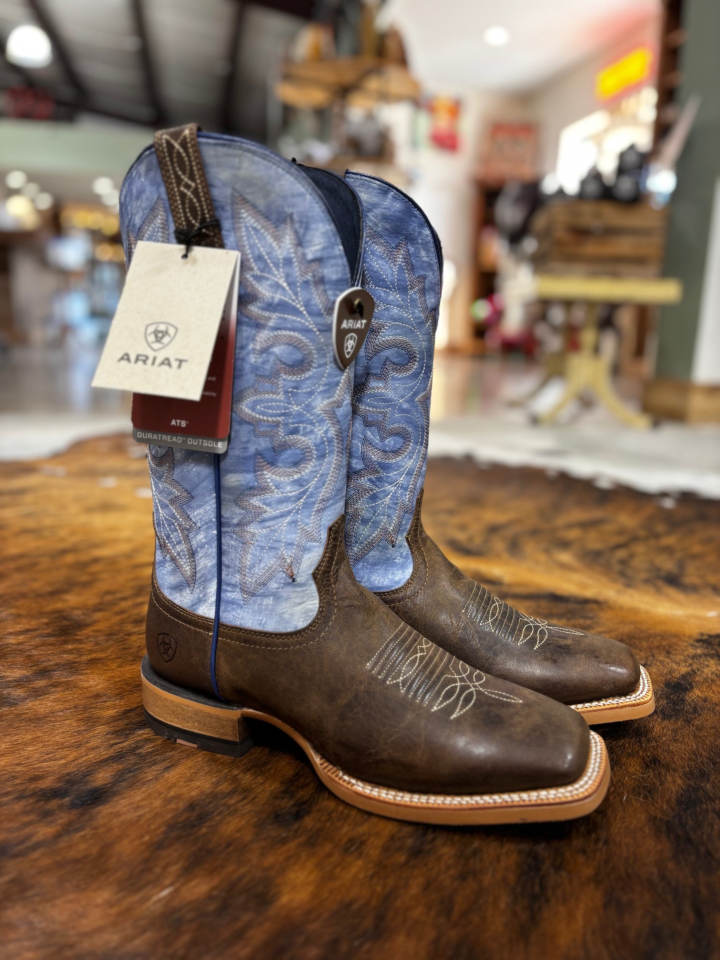 Men's Justin Burchett Cognac Goat with 13" Blue Cowhide Tops
