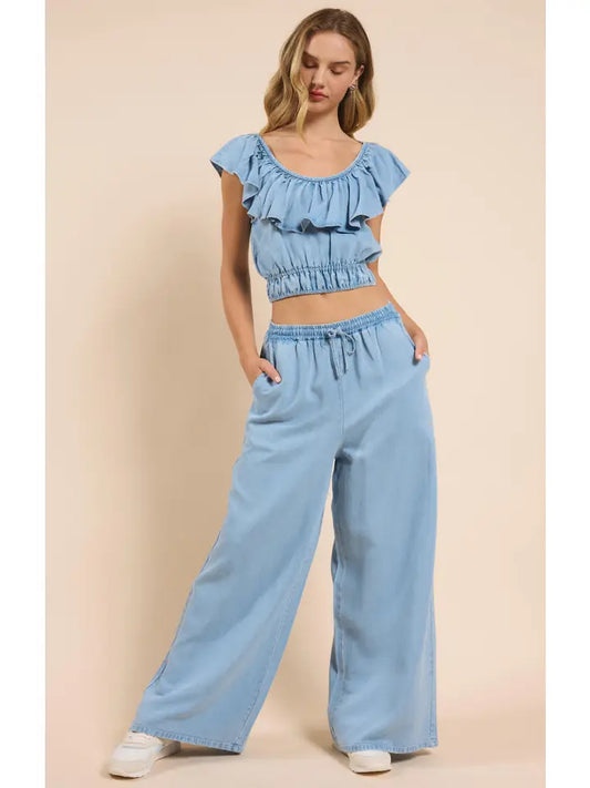 It's Pouring Top and Bottom Set Light Chambray