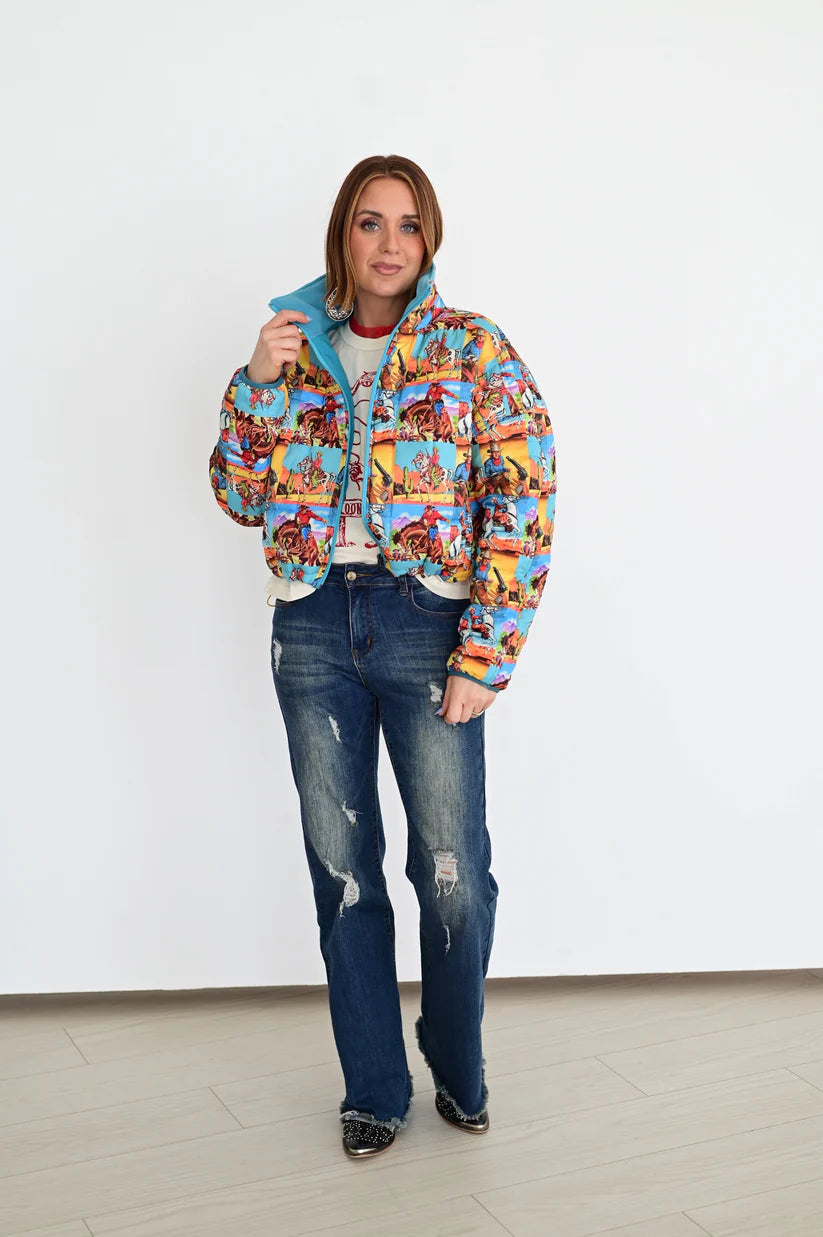 Pop Art Cowboy Puffer Jacket