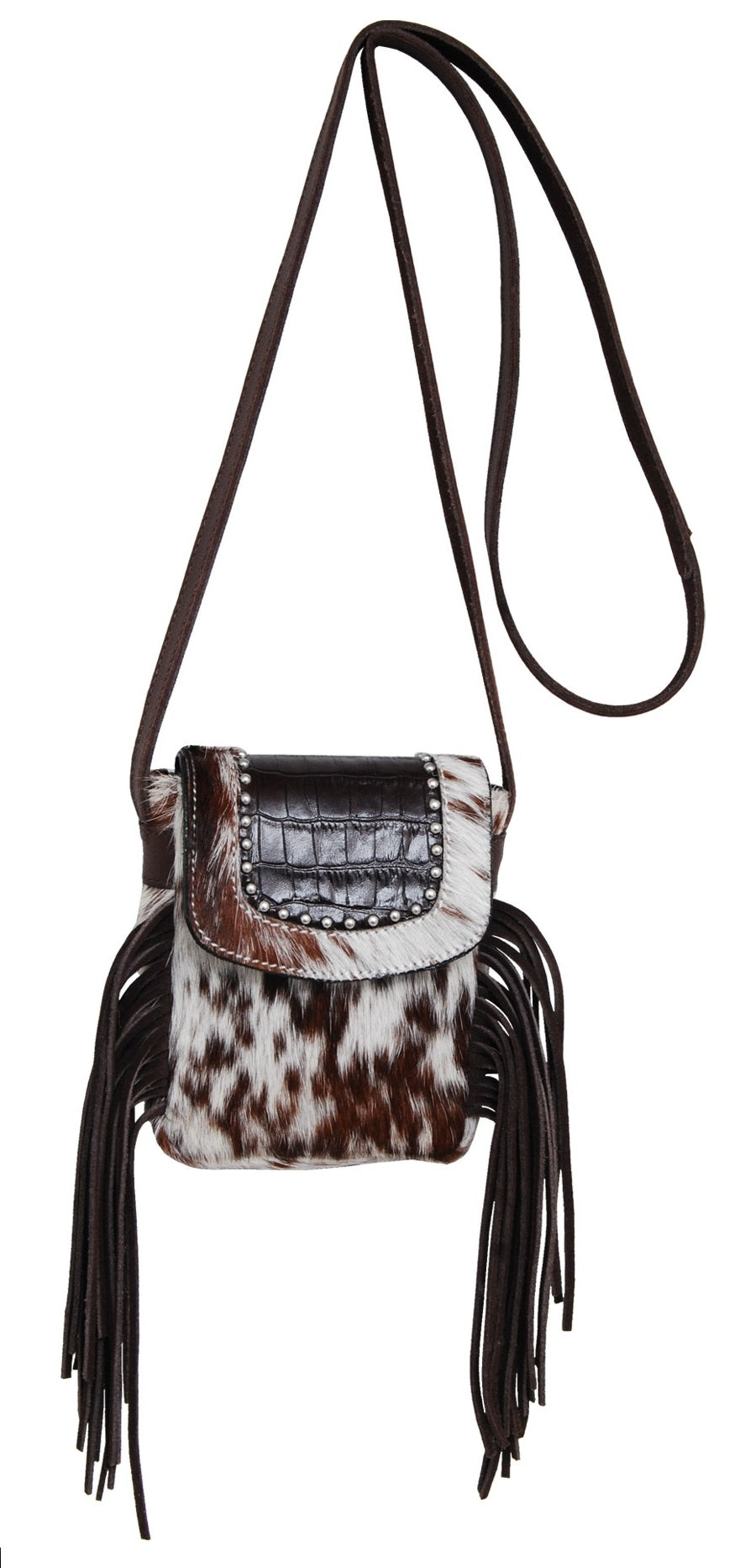 Cowhide Kids Hand Bag with Gator Print, SS Spots & Fringes