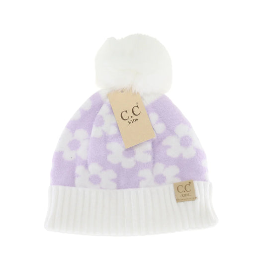 KIDS Daisy Faux Fur Pom C.C Beanie