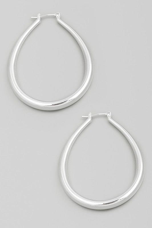 Thin Oval Cutout Pincatch Hoop Earrings SILVER