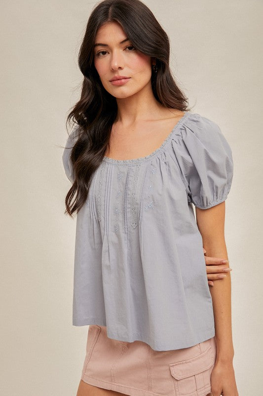 Light Blue Lace Detailed Embroidery Cotton Top