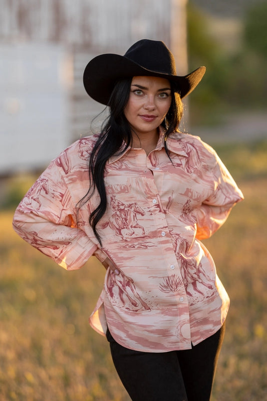Lakota Top Pink Western Print Top