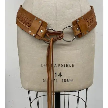 Tan Leather Tie Front Belt