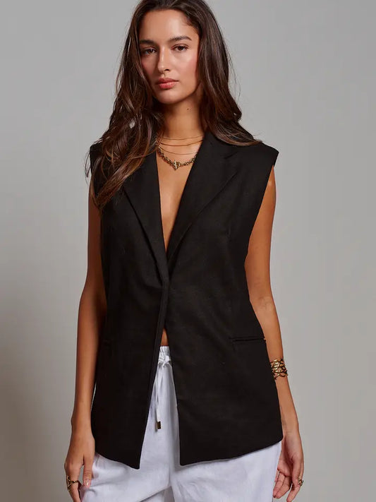 Linen Blend Tailored Notched Lapel Vest