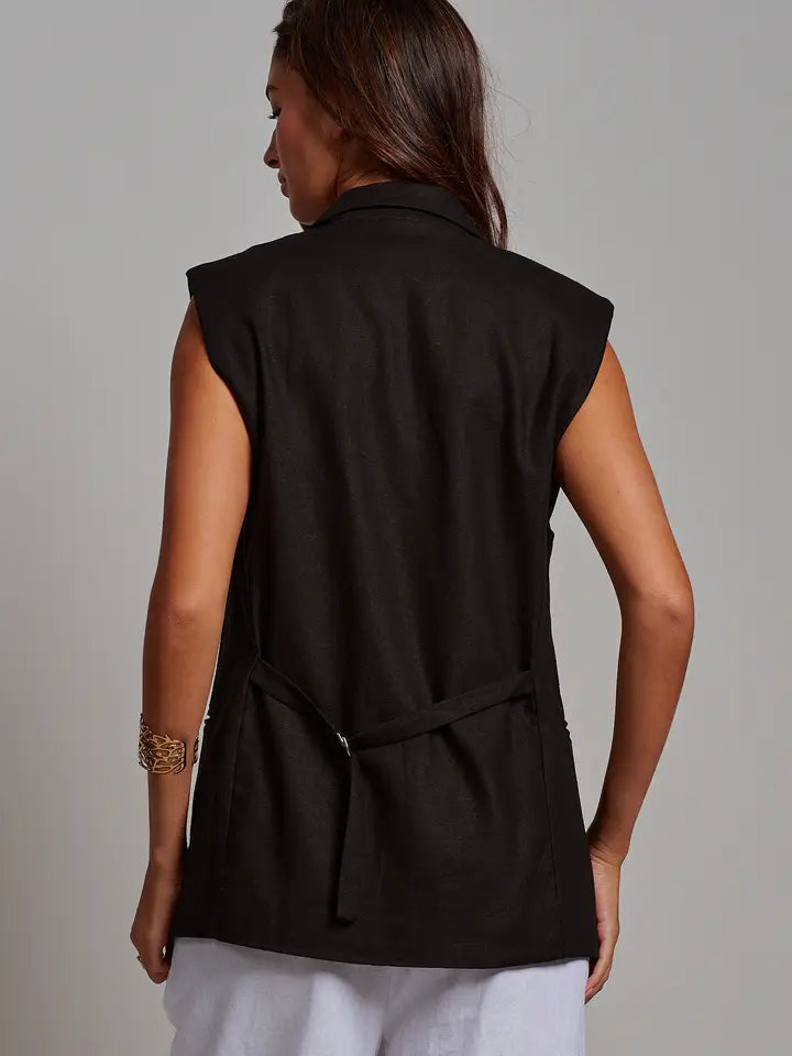 Linen Blend Tailored Notched Lapel Vest