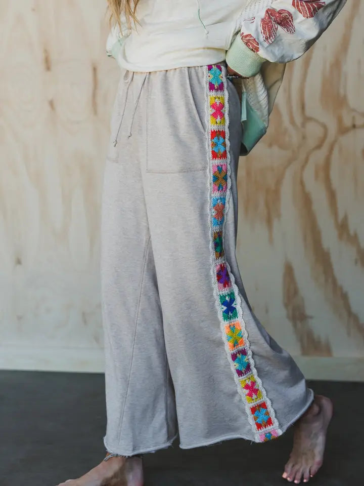 Love Seeker Crochet Panel Pants - Oatmeal