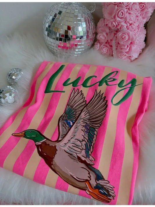 Lucky Duck Tee Neon Pink