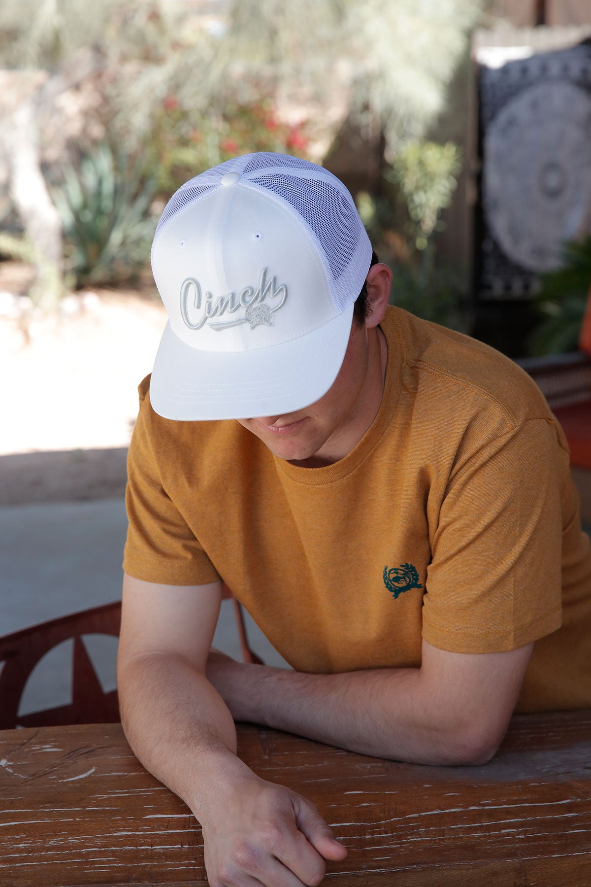 MENS CINCH WHITE EMBROIDERED CAP