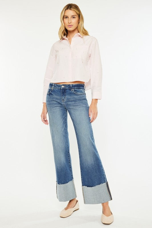 KANCAN MID RISE WIDE FLARE JEANS