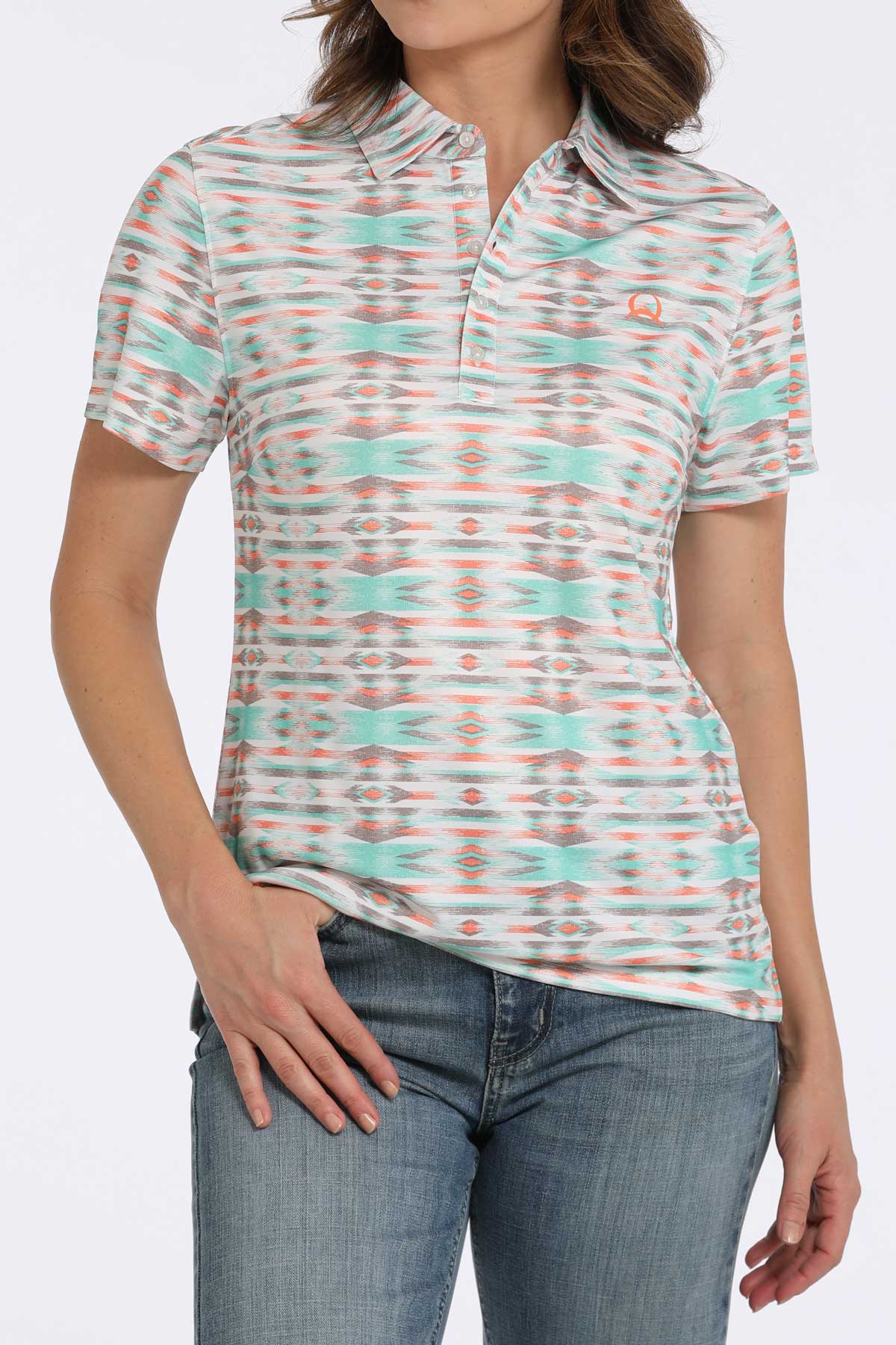 Cinch Womens S/S Polo White/Teal