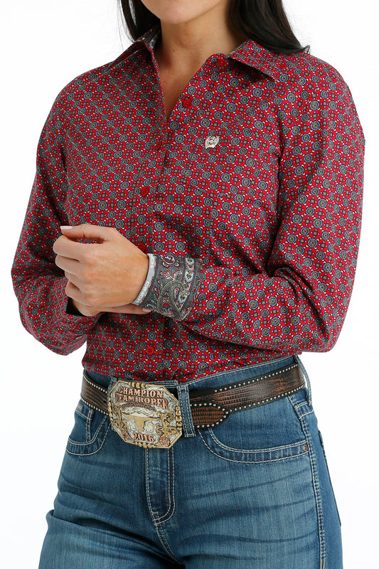 WOMENS CINCH L/S RED PAISLEY PRINT