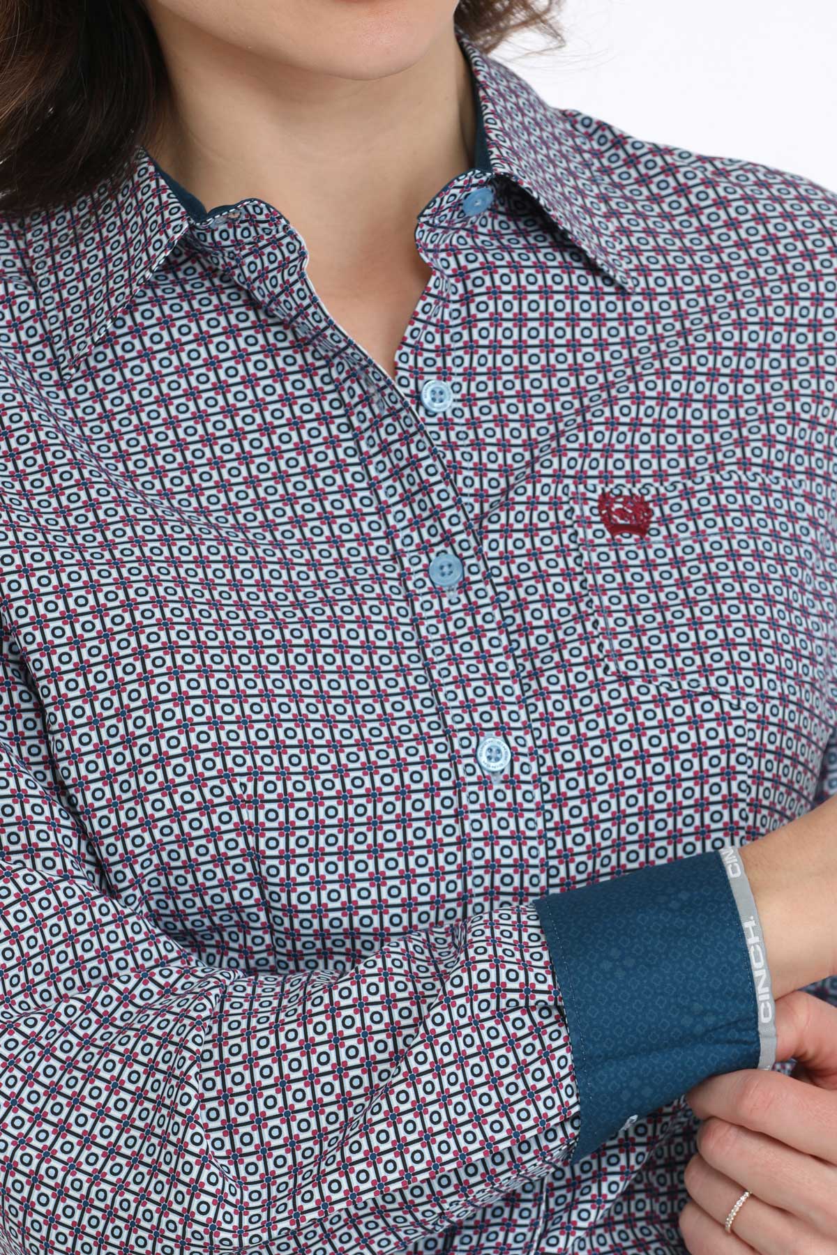 Women's Geometric Print Button-Down Western Shirt - Multi
