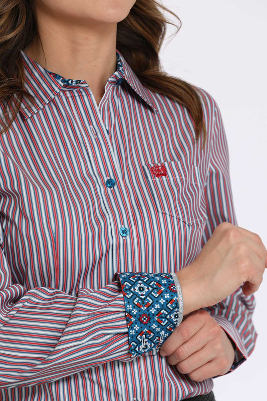 Women's Cinch Red White & Blue Stripe L/S Shirt