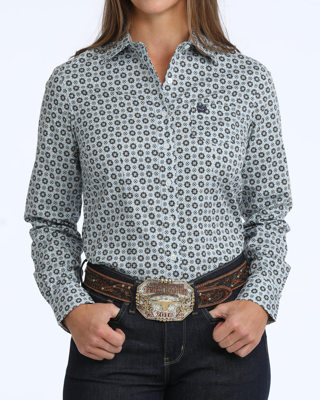 Cinch Women's L/S Light Blue Print