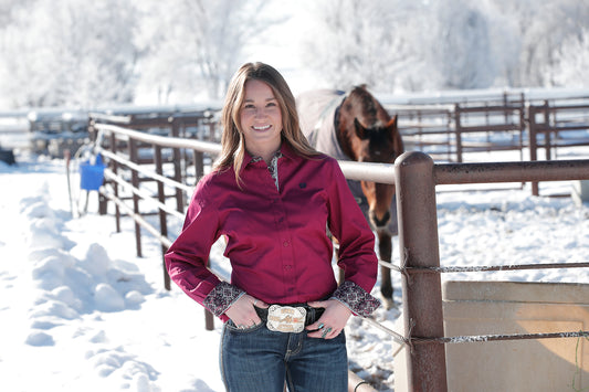 CINCH WOMENS L/S BURGUNDY