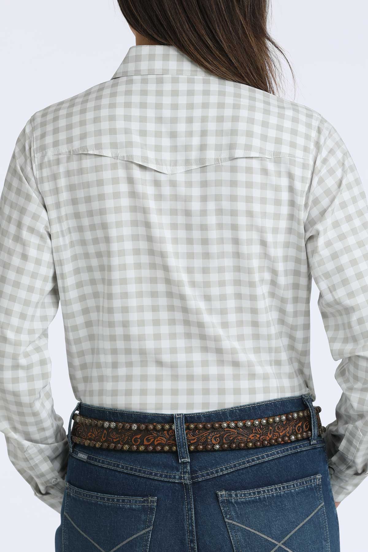 Cinch Womens Arenaflex White Checkered L/S Top