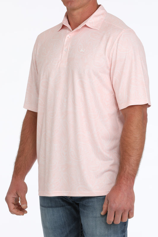 CINCH MENS ARENAFLEX PINK PAISLEY POLO