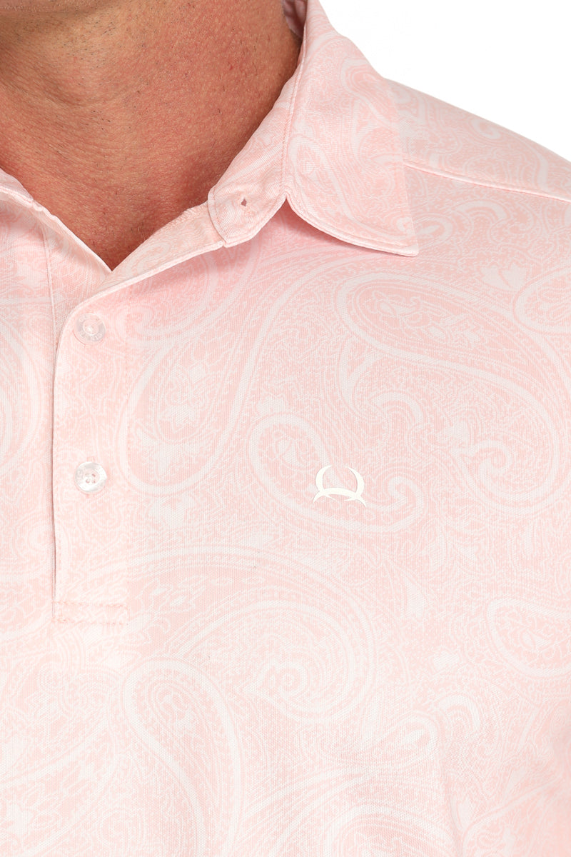 CINCH MENS ARENAFLEX PINK PAISLEY POLO